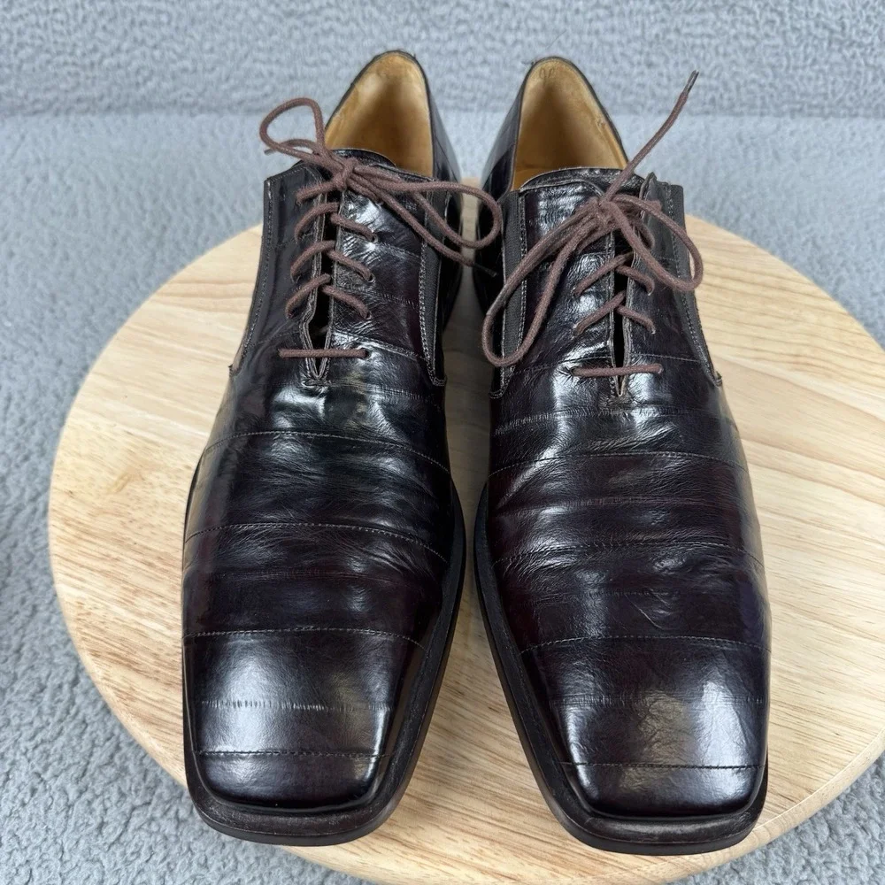 Mezlan Platinum Dress Shoes Mens 13 M Brown Caspeo Oxford Square Toe Eel‎ Skin